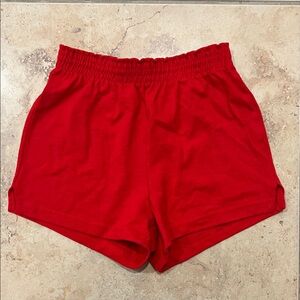 Red Elastic-Waist Casual Shorts